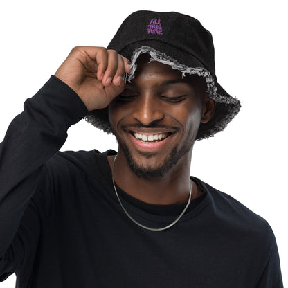 All This Time Distressed denim bucket hat